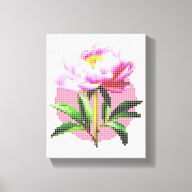 Lienzo Flor de Peonía Rosa con Mosaico de Puntos (Anverso)
