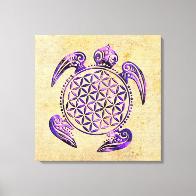 Lienzo Flor de vida / Blume des Lebes - tortuga morada (Anverso)