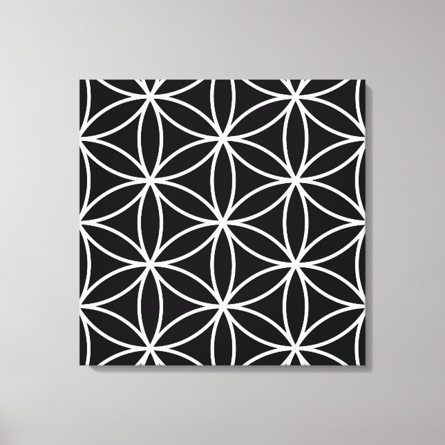 Lienzo Flor de vida Gran Ptn blanco sobre negro (Anverso)