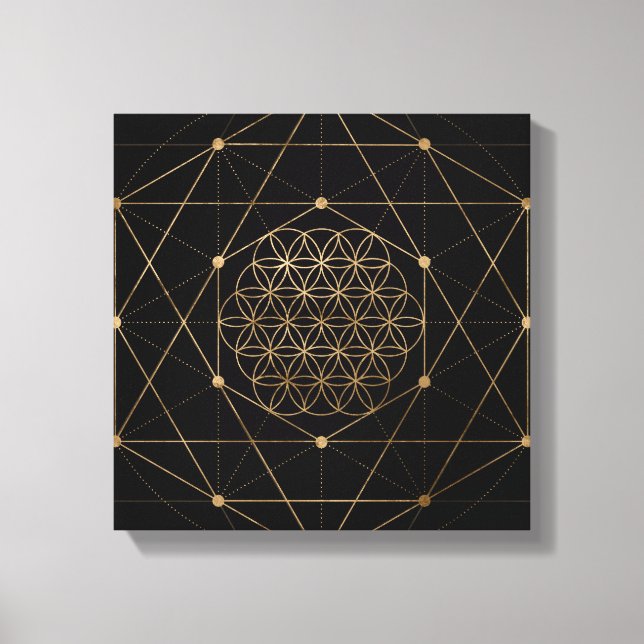 Lienzo Flor de vida negro y oro (Anverso)