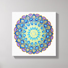 Lienzo Flor dorada azul morado Mandala