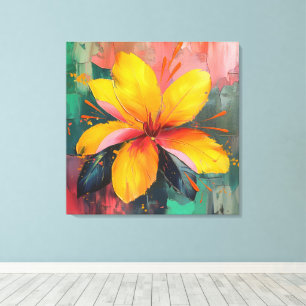 Lienzo Flor dorada: expresión floral abstracta vibrante