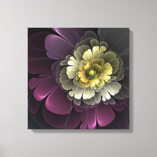 Lienzo Flor Fractal Abstracta Moderna Purpura Gris Khaki