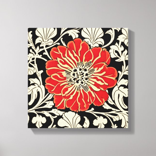 Lienzo Flor grande de estilo Art Nouveau rojo (Anverso)