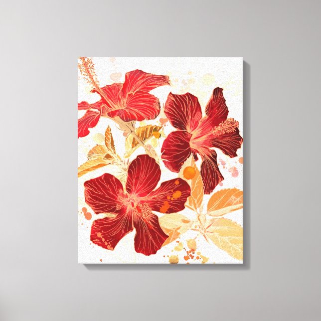 Lienzo Flor hibiscus - pintura acuarela (Anverso)