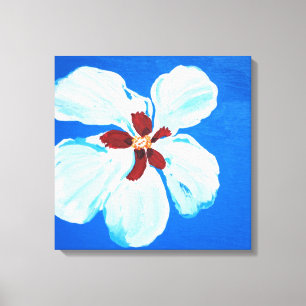 Lienzo Flor hibiscus sobre pintura acrílica original azul