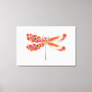 Lienzo Flor libélula con sakura de joyas
