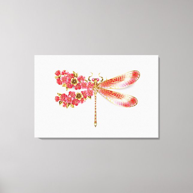Lienzo Flor libélula con sakura de joyas (Anverso)