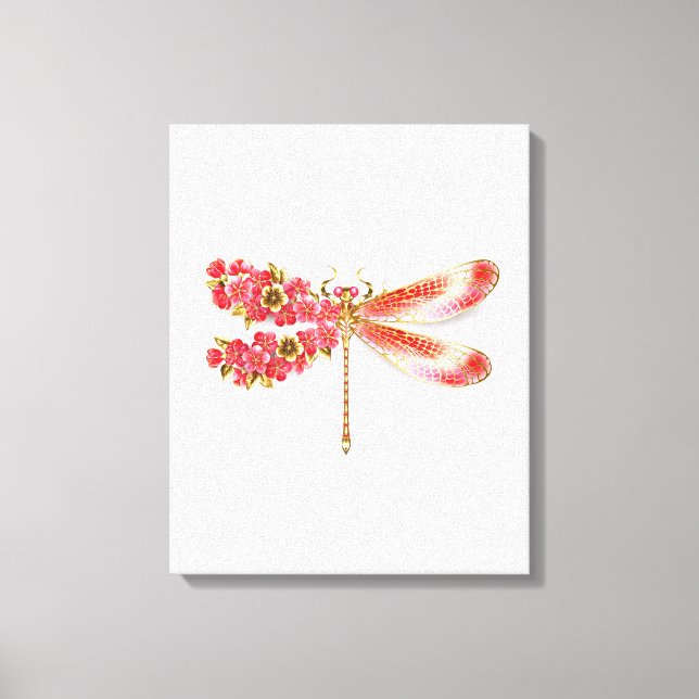 Lienzo Flor libélula con sakura de joyas (Anverso)