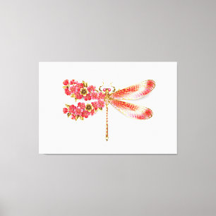 Lienzo Flor libélula con sakura de joyas