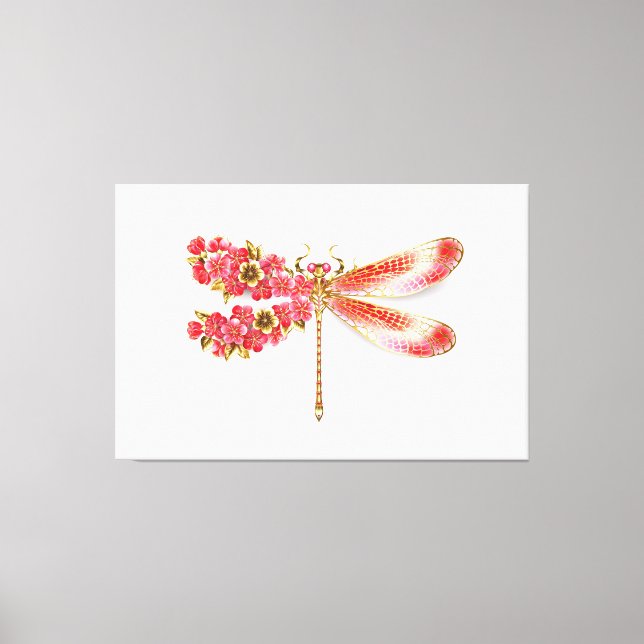 Lienzo Flor libélula con sakura de joyas (Anverso)