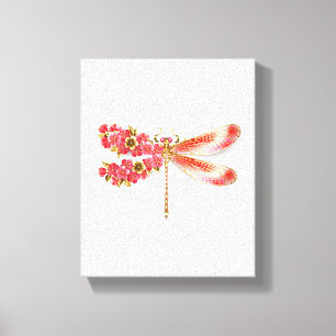 Lienzo Flor libélula con sakura de joyas