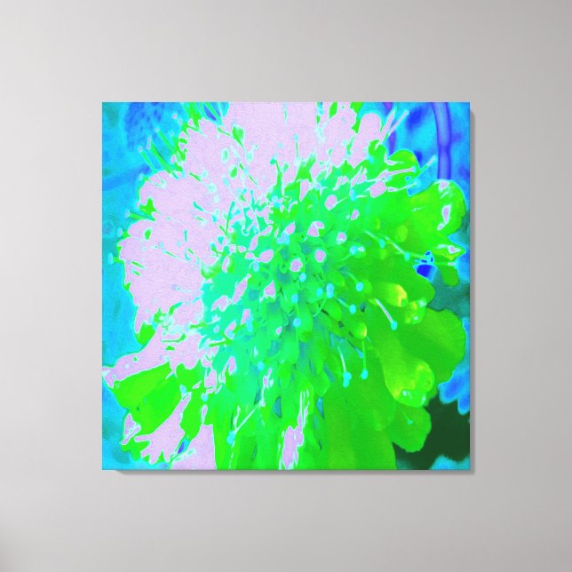 Lienzo Flor retro abstracta en lavanda y verde limón (Anverso)