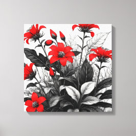 Lienzo Flor Roja Sobre La Planta Blanca Negra