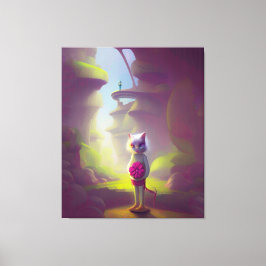 Lienzo Flor rosa sosteniendo gato