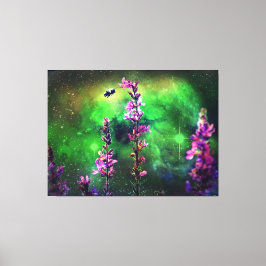 Lienzo Flor rosa y abeja contra el mundo