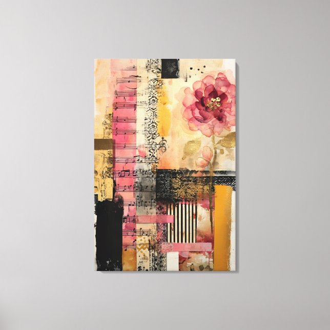 Lienzo Flor Rosa Y Notas Musicales (Anverso)