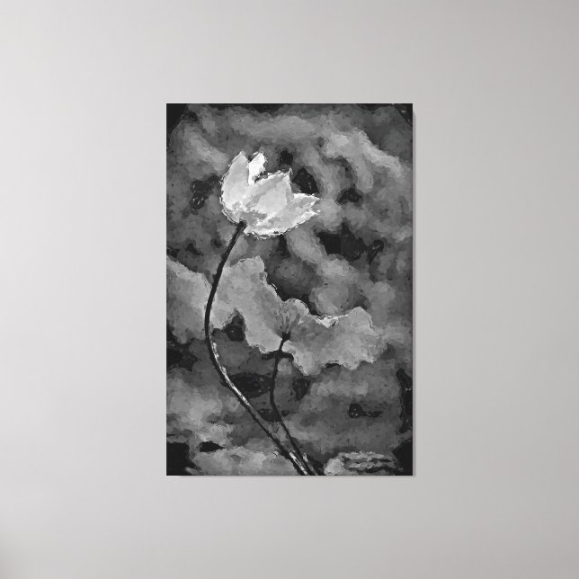 Lienzo Flor solitaria en blanco y negro (Anverso)