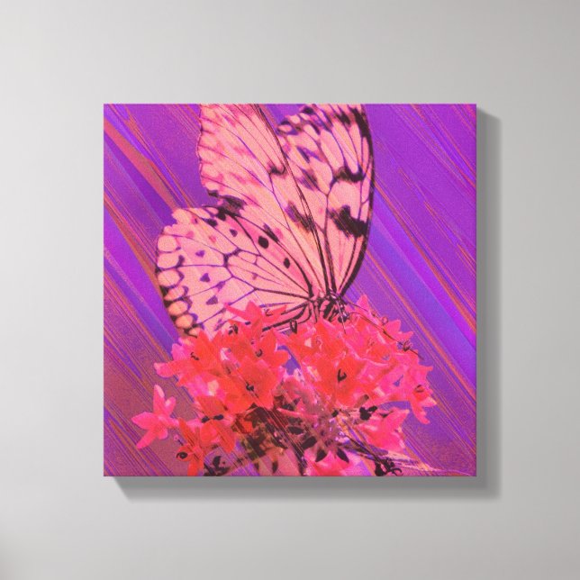Lienzo Flor y mariposa en rosa y púrpura (Anverso)