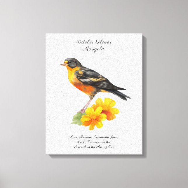 Lienzo Flor y nacimiento de pájaros de Marigold de octubr (Anverso)