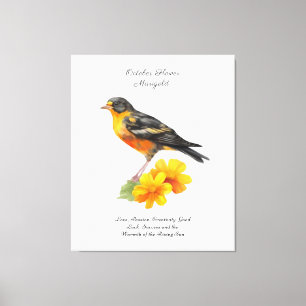 Lienzo Flor y nacimiento de pájaros de Marigold de octubr
