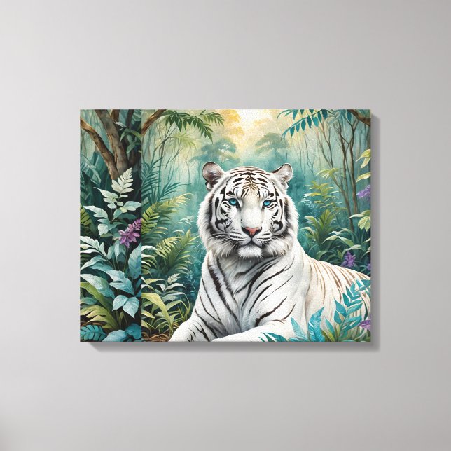 Lienzo Flora de jungla de tigres blancos (Anverso)