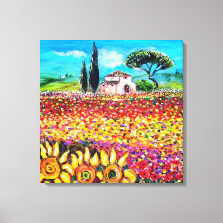 Lienzo FLORA EN TOSCANA/ Campos, Cachorros y girasoles