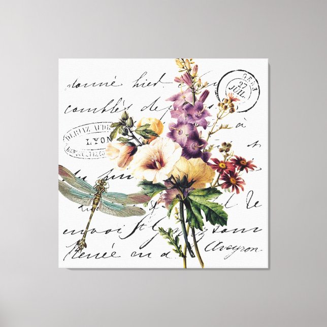 Lienzo Flora y libélula (Anverso)