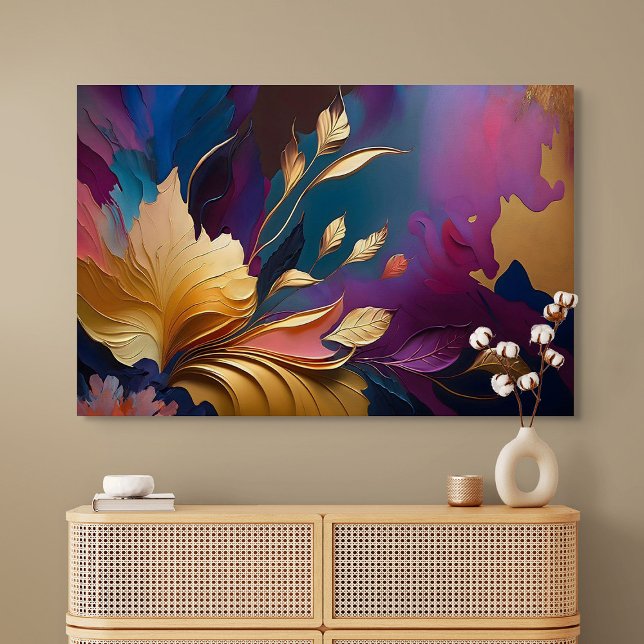 Lienzo Floración Dorada – Composición Floral Abstracta (Gilded Bloom – Abstract Floral Composition)