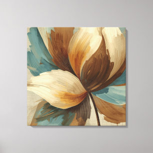Lienzo Floral Abstracto Marrón Oxidado Verde Teal Contemp
