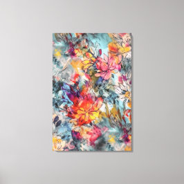 Lienzo Floral abstrata rosa y Verde azulada brillante Nar