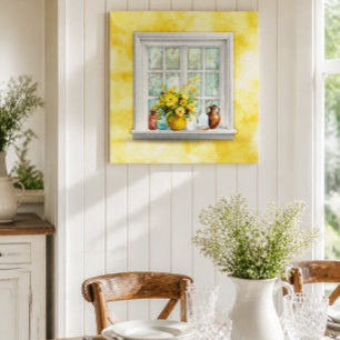 Lienzo Floral Amarillo en una Ventana