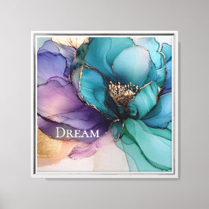 Lienzo Floral Aqua Blue Purple Gold