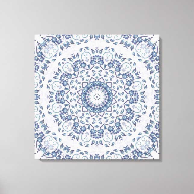 Lienzo Floral azul grisáceo Mandala (Anverso)