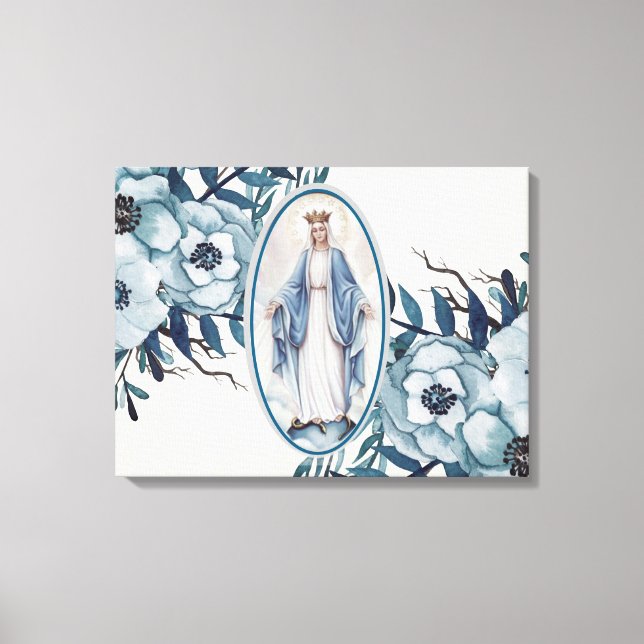 Lienzo Floral azul | Señora de la gracia | Virgen María | (Anverso)