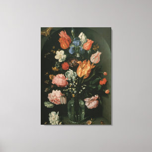 Lienzo Floral Barroco Antiguo, Jarrón de Flores en una Ho
