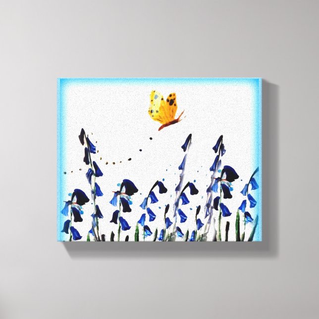 Lienzo Floral Bluebells Mariposa amarilla (Anverso)