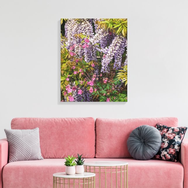 Lienzo Floral de Columbina rosa y Wisteria púrpura (Insitu (Sala de estar))