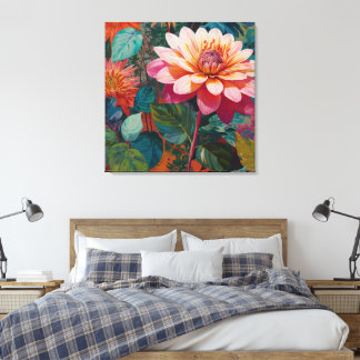 Lienzo Floral de jardín salvaje vibrante con Gerbera rosa