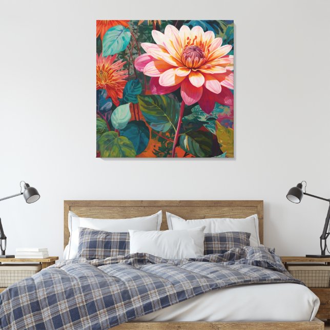 Lienzo Floral de jardín salvaje vibrante con Gerbera rosa (Insitu(Dormitorio))