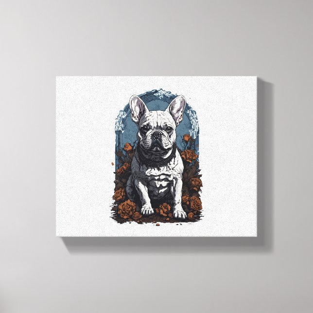 Lienzo Floral gótica de Bulldog francés (Anverso)