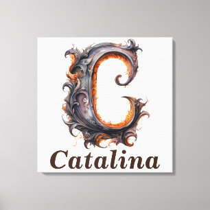 Lienzo Floral Halloween Nombre Personalizado Letra C Mono