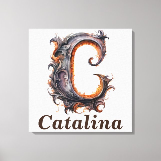 Lienzo Floral Halloween Nombre Personalizado Letra C Mono (Anverso)