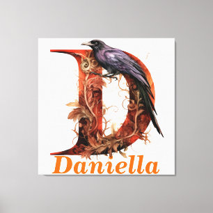 Lienzo Floral Halloween Nombre Personalizado Letra D Mono