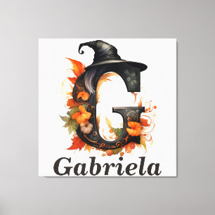 Lienzo Floral Halloween Nombre Personalizado Letra G Mono
