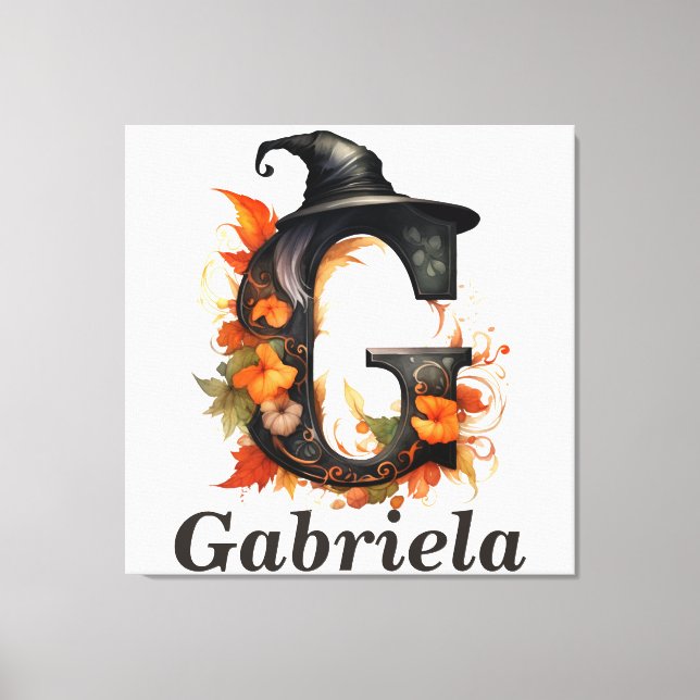 Lienzo Floral Halloween Nombre Personalizado Letra G Mono (Anverso)