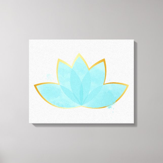 Lienzo Floral Lotus acuarela Seafoam Blue & Faux Gold (Anverso)