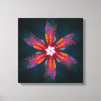 Lienzo Floral Mandala Flores Naranja Azul Rojo Resumen