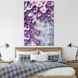 Lienzo Floral Moderno Morado y Gris