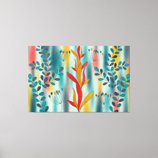 Lienzo Floral Pattern with Teal Leaves (Anverso)